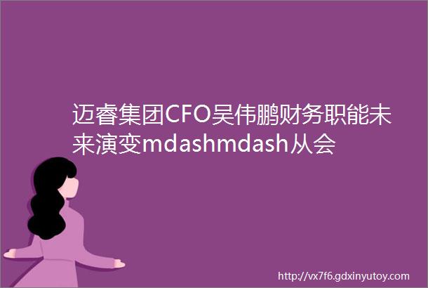 迈睿集团CFO吴伟鹏财务职能未来演变mdashmdash从会计核算到业务驱动